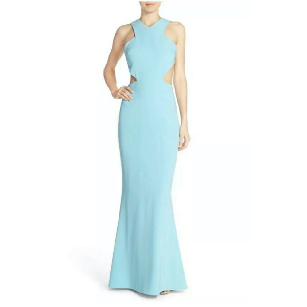 Maria Bianca Nero Backless Stretch Woven Cutout Gown